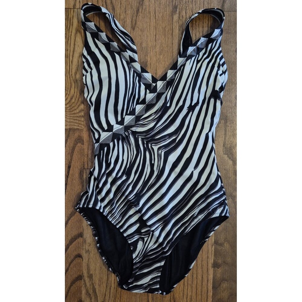 Gottex Slimming V-back One Piece Swimsuit Bathingsuit Women's Size 12